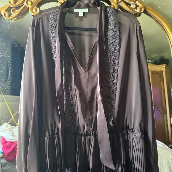 Sheer brown tie neck blouse size 2x - Picture 2 of 8